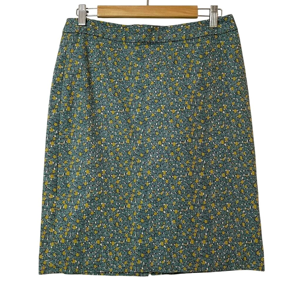 Talbots Womens Yellow Teal Floral Back Zip Pencil Skirt Dark Academia 8